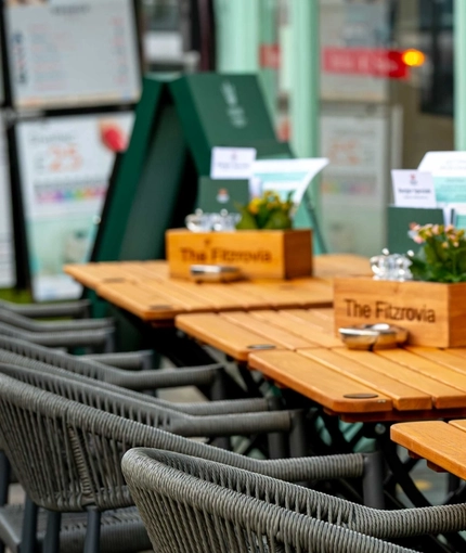 The exterior beer garden and seating area at the Fitzrovia.