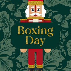 A promo square banner featuring a Christmas Nutcracker figure behind the wording "Boxing Day" to advertise Christmas events at Chef & Brewer venues.