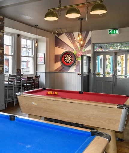 interior seating area with pool table