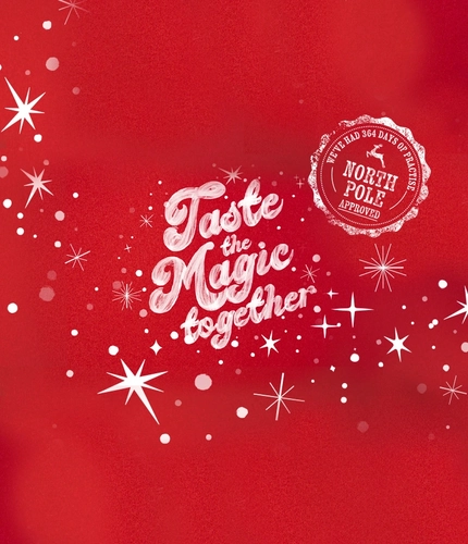 A red graphic that says 'Taste the magic together'.