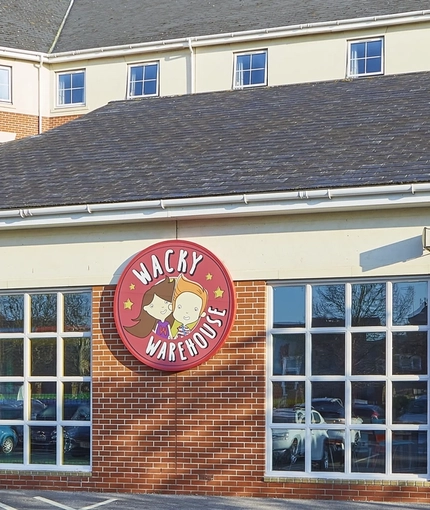 The exterior signage for the Wacky Warehouse at the Sovereigns.