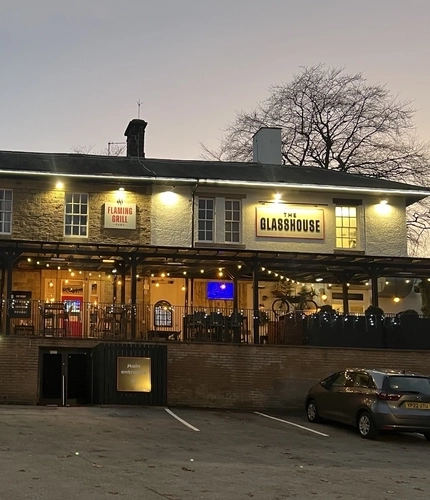 The exterior facade of the Glasshouse.