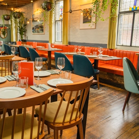 The interior restaurant and seating area at the Ubiquitous Chip.