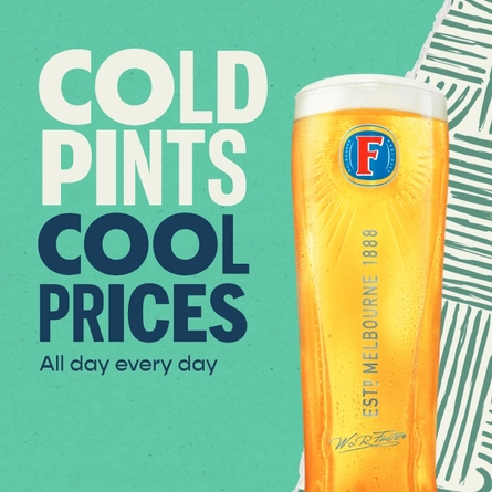 A graphic promoting 'cold pints cool prices' for Pub and Social.