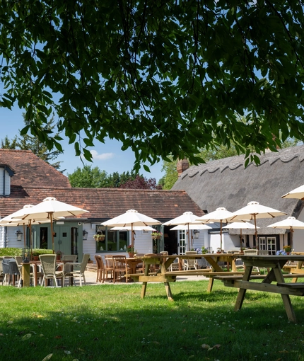 The beer garden at the Three Horse Shoes.