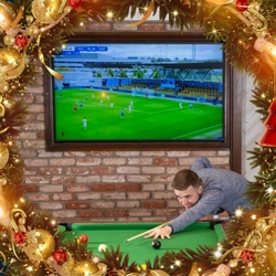A graphic banner promoting festive football sports at Hungry Horse venues.