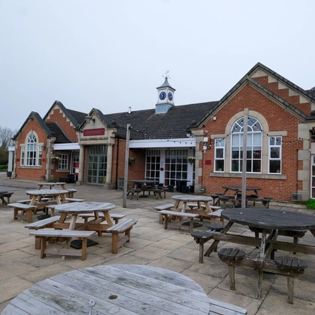 exterior of the venue with beer garden