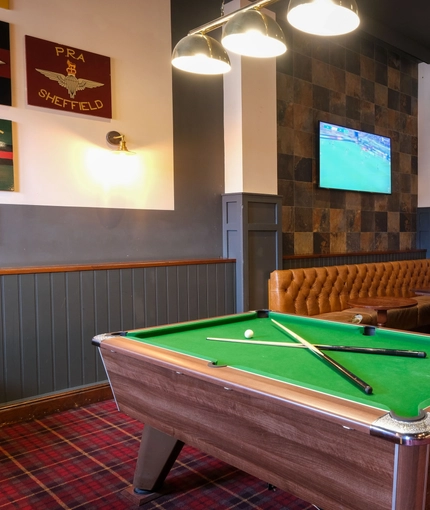 interior seating area with pool table