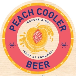 A pump clip for Peach Cooler Beer.