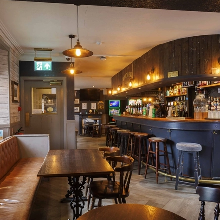 Interior seating area near a bar
