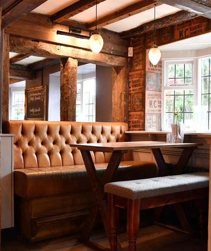 A table in the restaurant area of The Running Horse Inn.