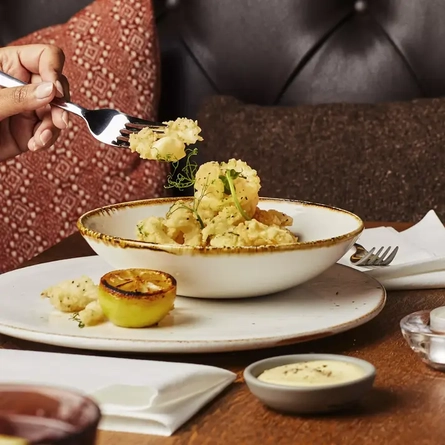 Food and drink on a restaurant table