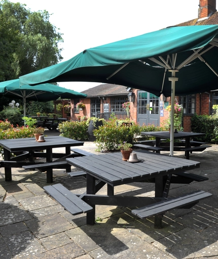 The beer garden of The Old Bell.