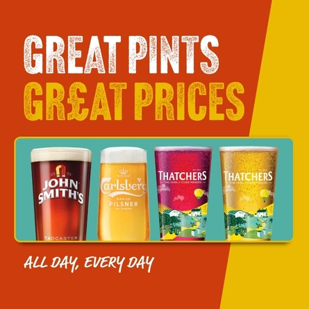 A graphic promoting 'great pints great prices' at Proper Locals.