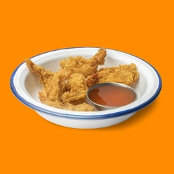 A packshot featuring a bowled Crispy King Prawns dish available for delivery from Hungry Horse venues.