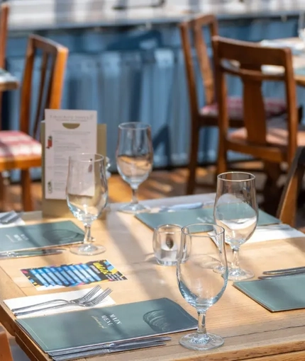 The interior restaurant and seating area at the Cedars Inn.
