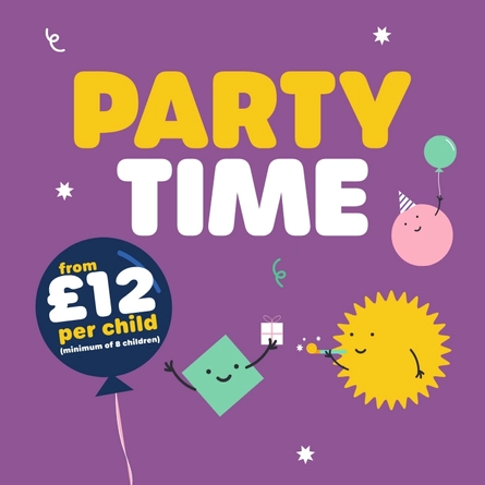 A banner promoting parties at Wacky Warehouse venues.