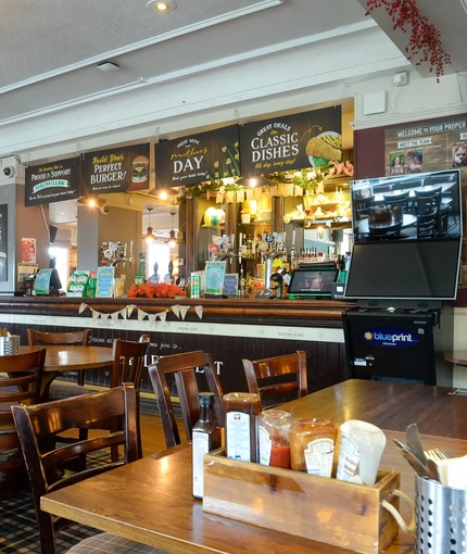 interior seating area and bar