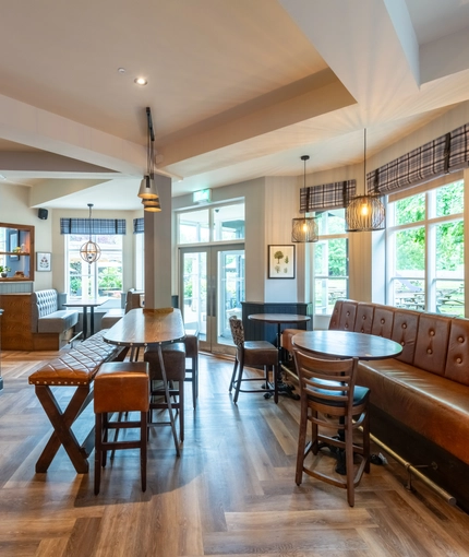 Interior dining area of a pub.