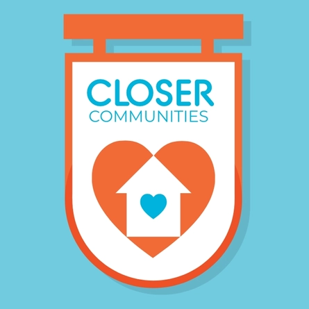 The Closer Communities logo on a turquoise background.