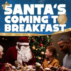 A graphic promoting breakfast with Santa at Hungry Horse.