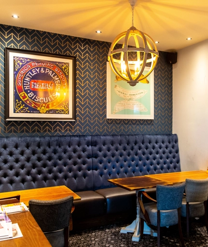 Interior dining area of a pub.