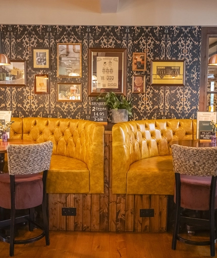 The interior restaurant and seating area at The Bell.