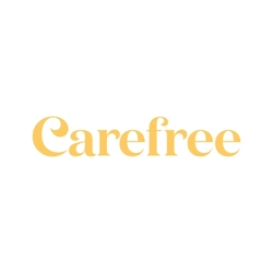 Wordmark logo displaying the word ‘Carefree’ in a soft, rounded serif font. The letters are in a warm pastel yellow colour, giving the design a gentle, uplifting feel.