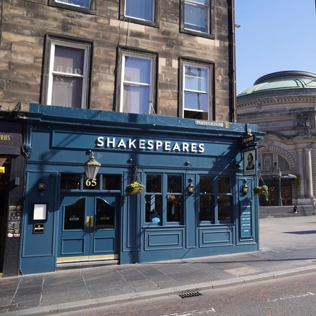 The exterior facade of Shakespeares in Edinburgh.
