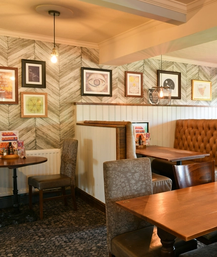 Interior dining area of a pub.