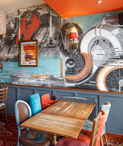 Interior dining area of a pub.