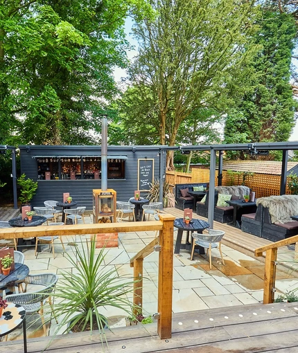 The beer garden at the Four Oaks