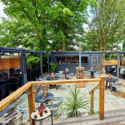 The beer garden at the Four Oaks