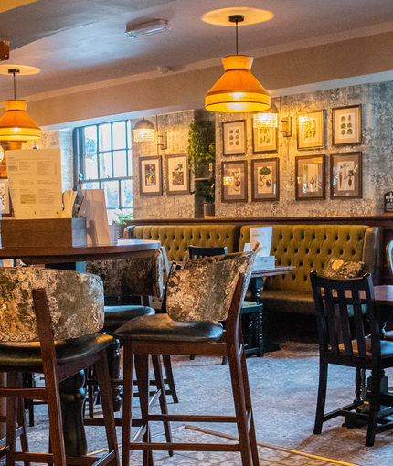 The restaurant area in the Pen & Parchment.