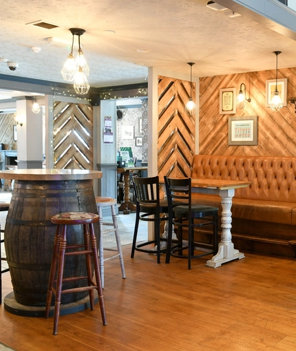 Interior dining area of a pub.