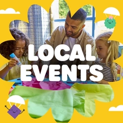 A graphic promoting local events at Wacky Warehouse.