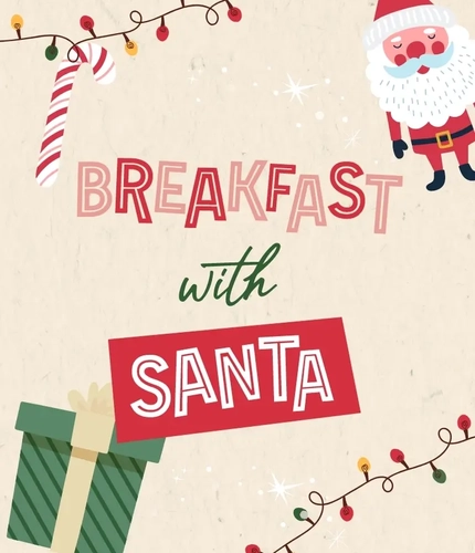 A graphic promoting Breakfast With Santa at Farmhouse Inns.