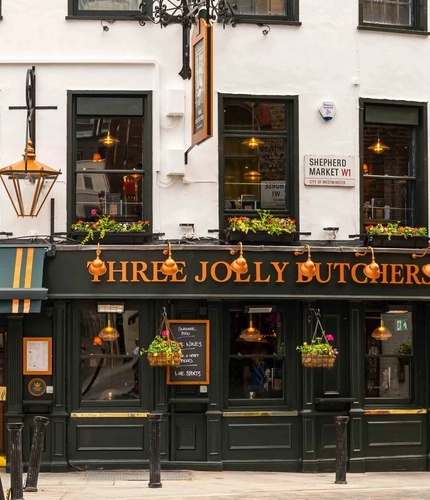 The exterior facade of the Three Jolly Butchers.