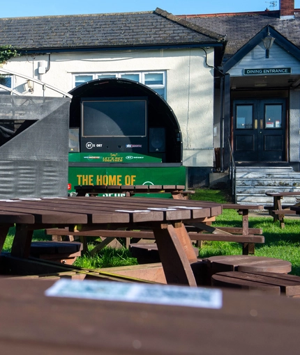 exterior of the venue with a beer garden