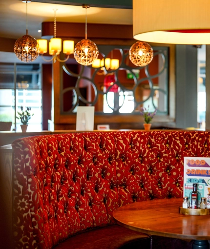 Interior dining area of a pub.