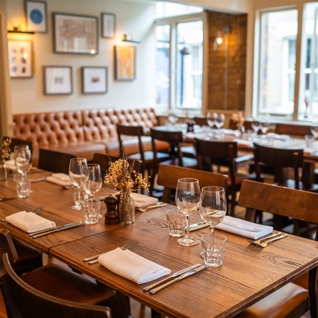 The interior restaurant seating area at The Kings Stores.