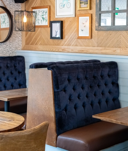 interior of the restaurant and seating area