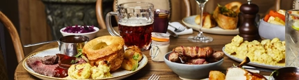 Food and drinks on a restaurant table