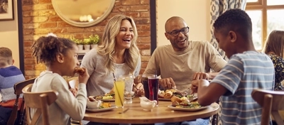 A family enjoying a meal in a Hungry Horse pub