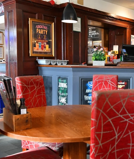 interior seating area and bar