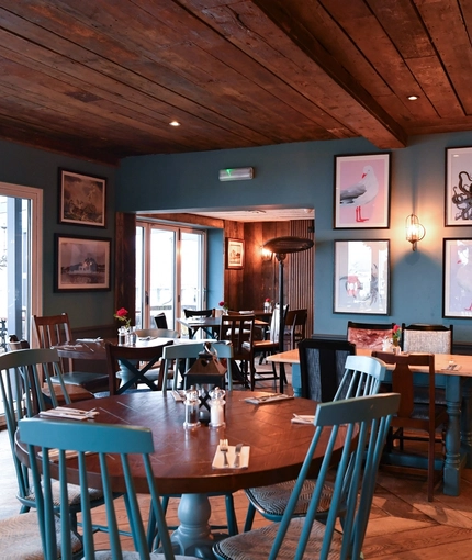 Interior dining area of a pub.