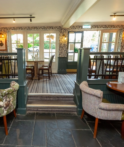 Interior seating area in a pub restaurant