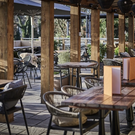 The exterior beer garden seating area with undercover section at The Foundry Bell.