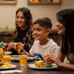 A family eating together in a pub restaurant