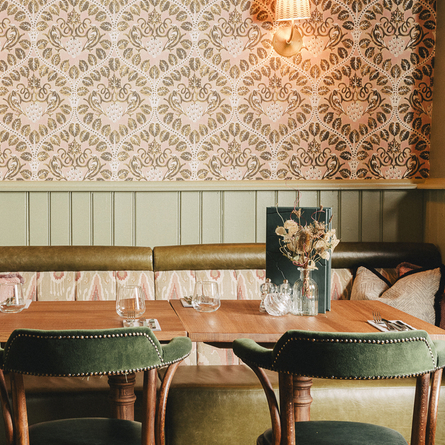 The interior restaurant and seating area at The Crown.